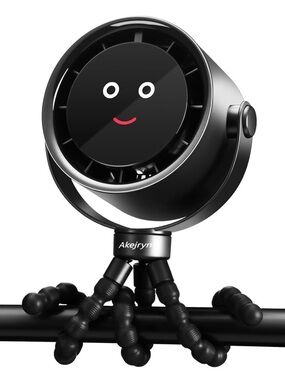 Compact Stroller Black Rechargeable Mini Fan with LED Smiley Display